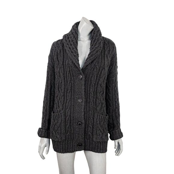 Skull Cashmere Women's Grandpa Cable knit shawl Cardigan oversized Size Small - Picture 1 of 13